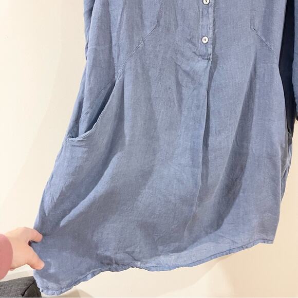 Kaktus Linen Lightweight Tunic Top Woman’s size S Long sleeves pockets blue - Picture 3 of 9